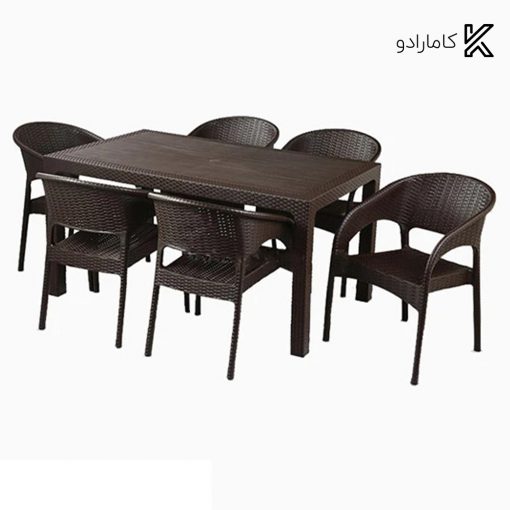 ست میز و صندلی ۶ نفره پلاستیکی مدل حصیری ناصر ۳۲۱-۹۹۲